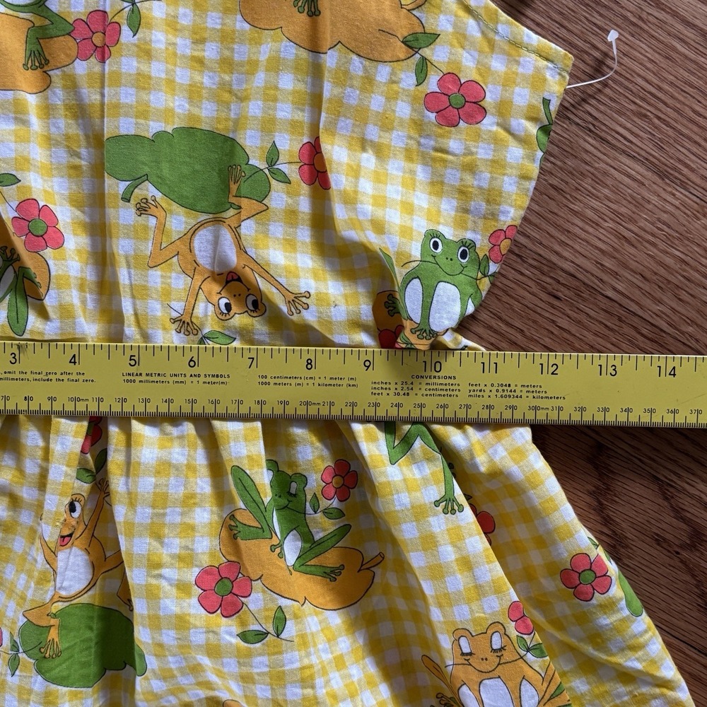 VINTAGE 60s 70s Miss B Shift Dress Size 10 Yellow Gingham Adorable Frogs Teen SZ - Picture 4 of 9